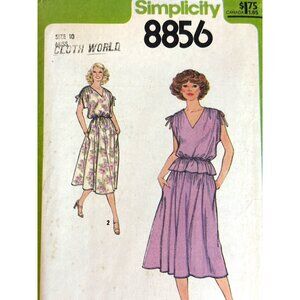 Vintage 70s Simplicity 8856 Blouson Dress Sewing Pattern Top Skirt Size 10